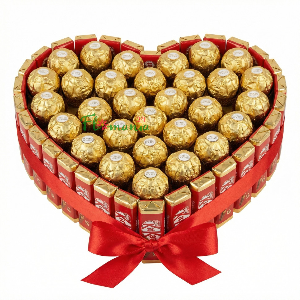 Композиция «Сладкая валентинка» с KitKat и Ferrero в форме сердца