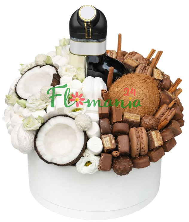 Шляпная коробка с кокосами, сладостями и цветами «Янь Инь»